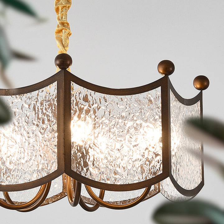 Traditional French Corrugated Ripple Acrylic Iron 5-Light Chandelier For Living Room