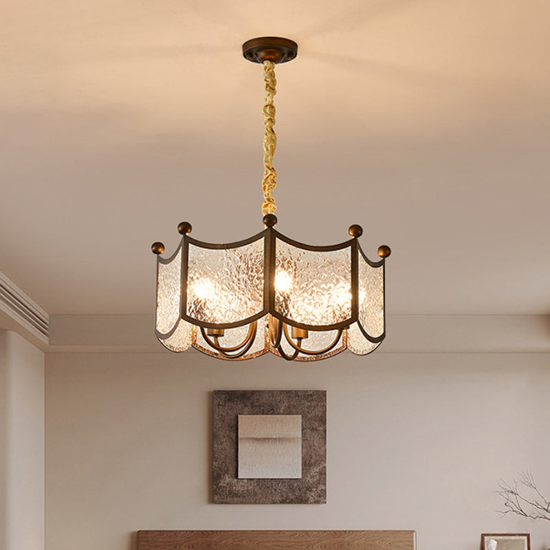 Traditional French Corrugated Ripple Acrylic Iron 5-Light Chandelier For Living Room