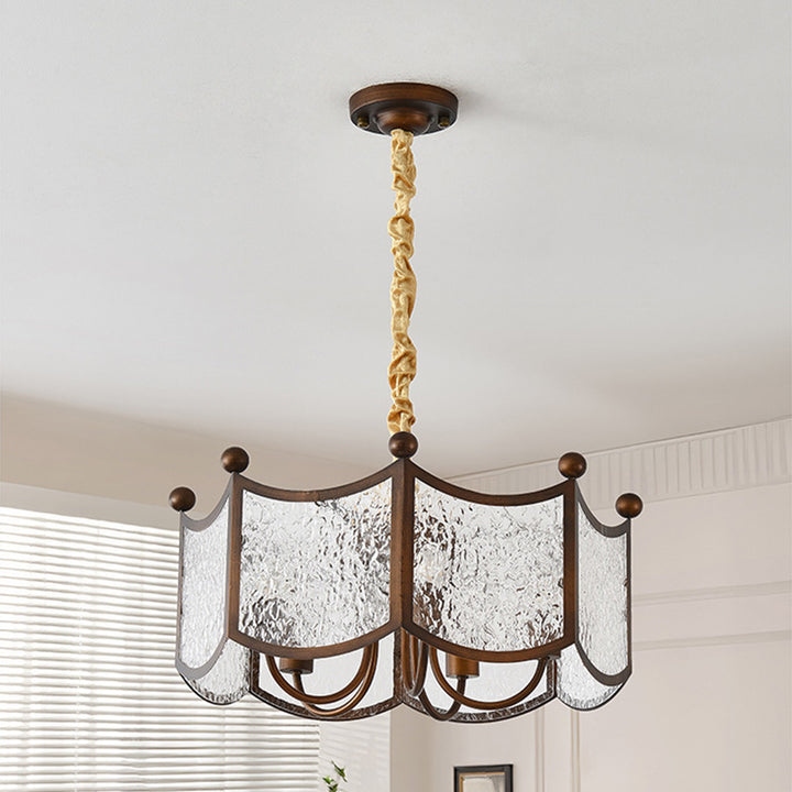 Traditional French Corrugated Ripple Acrylic Iron 5-Light Chandelier For Living Room