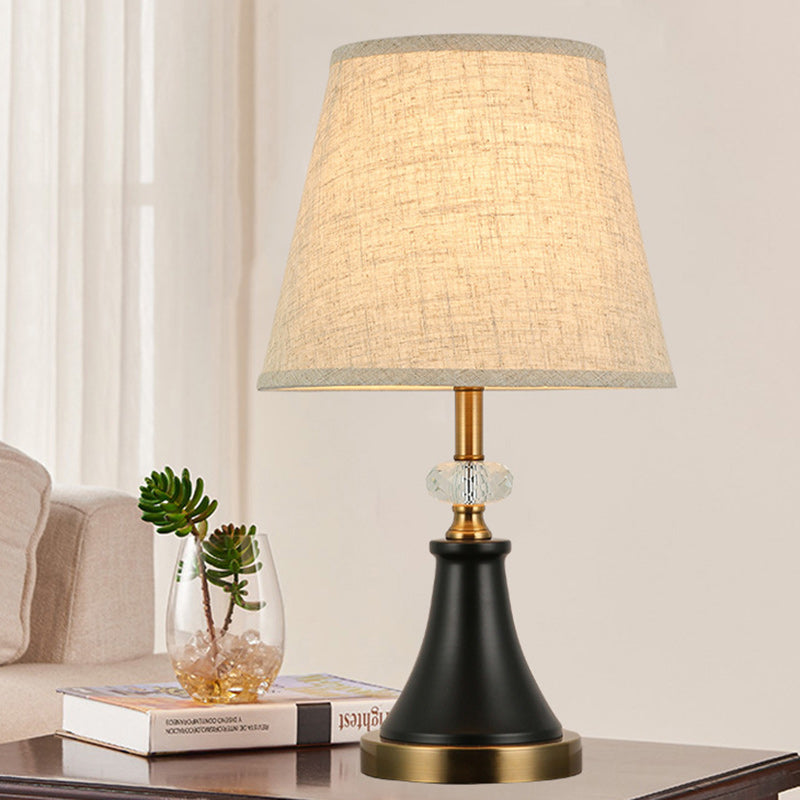 Traditional Colonial Fabric Round Shade Hardware Base 1-Light Table Lamp For Bedroom