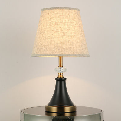 Traditional Colonial Fabric Round Shade Hardware Base 1-Light Table Lamp For Bedroom