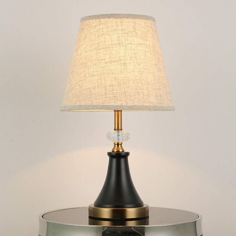 Traditional Colonial Fabric Round Shade Hardware Base 1-Light Table Lamp For Bedroom