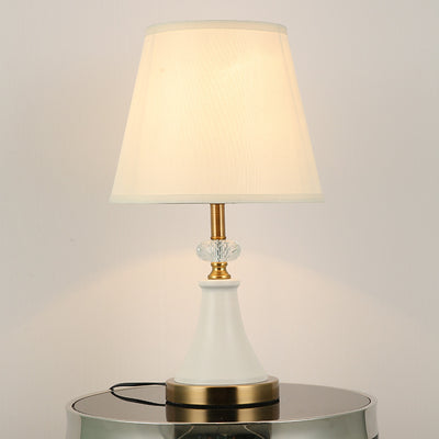 Traditional Colonial Fabric Round Shade Hardware Base 1-Light Table Lamp For Bedroom