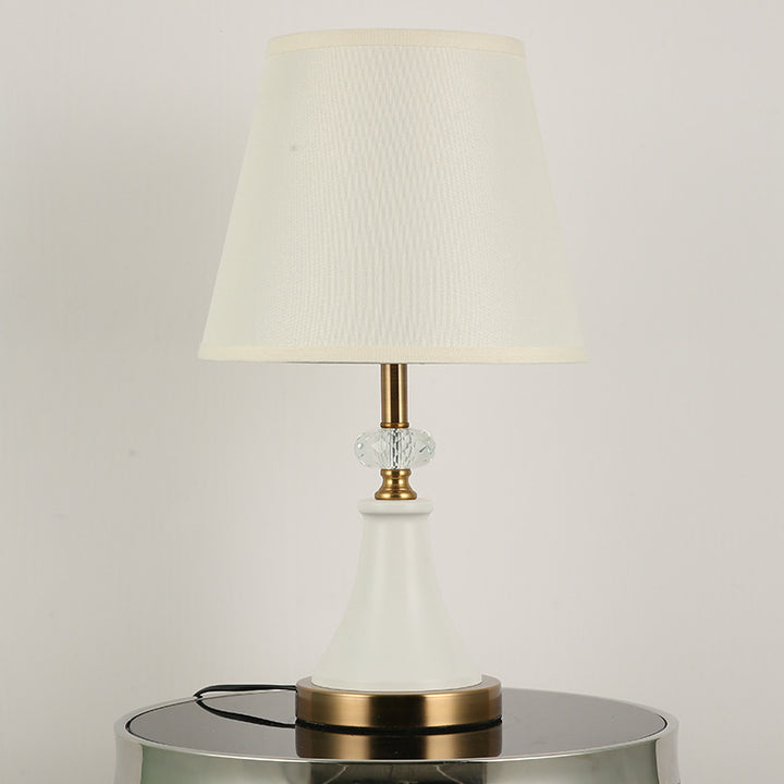 Traditional Colonial Fabric Round Shade Hardware Base 1-Light Table Lamp For Bedroom