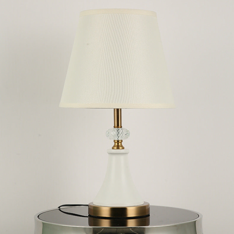 Traditional Colonial Fabric Round Shade Hardware Base 1-Light Table Lamp For Bedroom