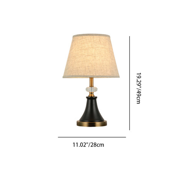 Pantalla Redonda de Tela Colonial Tradicional Base de Hardware Lámpara de Mesa de 1 Luz para Dormitorio 