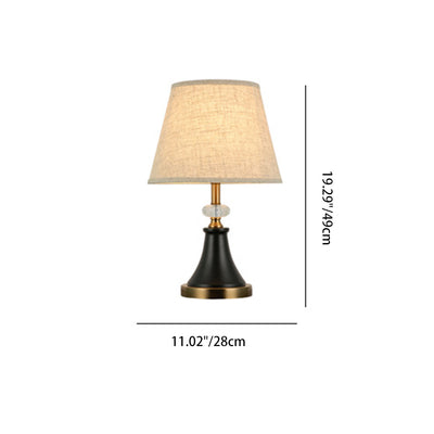 Traditional Colonial Fabric Round Shade Hardware Base 1-Light Table Lamp For Bedroom