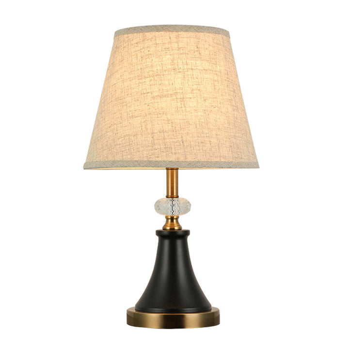 Traditional Colonial Fabric Round Shade Hardware Base 1-Light Table Lamp For Bedroom