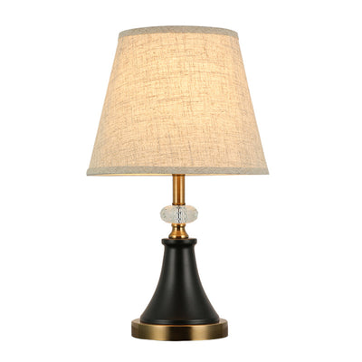 Traditional Colonial Fabric Round Shade Hardware Base 1-Light Table Lamp For Bedroom