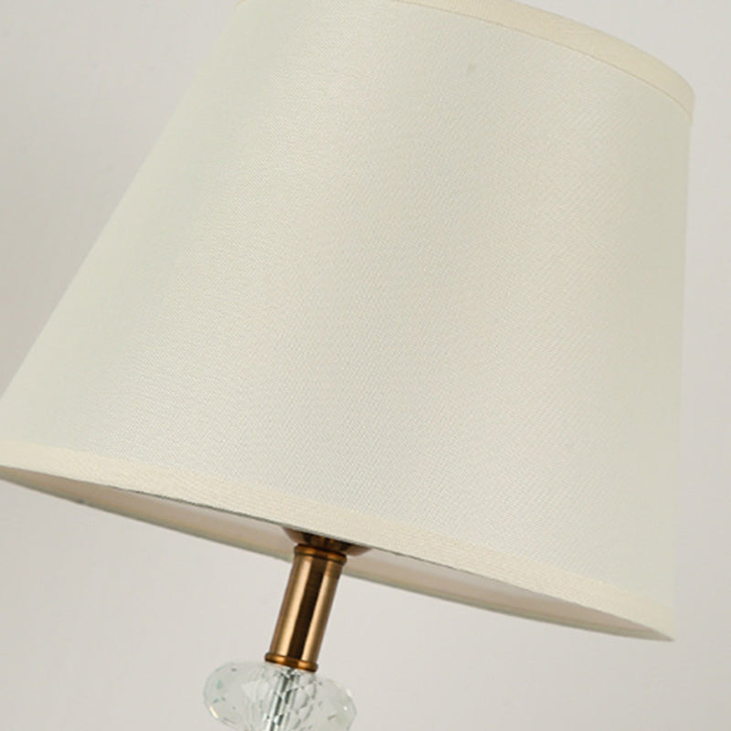 Traditional Colonial Fabric Round Shade Hardware Base 1-Light Table Lamp For Bedroom
