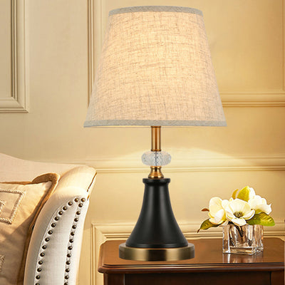 Traditional Colonial Fabric Round Shade Hardware Base 1-Light Table Lamp For Bedroom