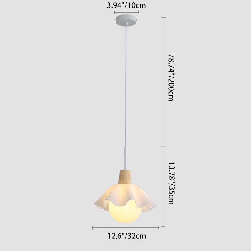 Traditional French Floral Acrylic Glass Ball Shade Solid Wood 1-Light Pendant Light For Living Room