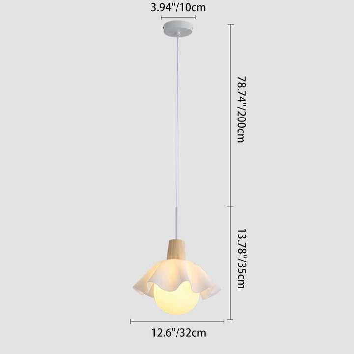 Traditional French Floral Acrylic Glass Ball Shade Solid Wood 1-Light Pendant Light For Living Room
