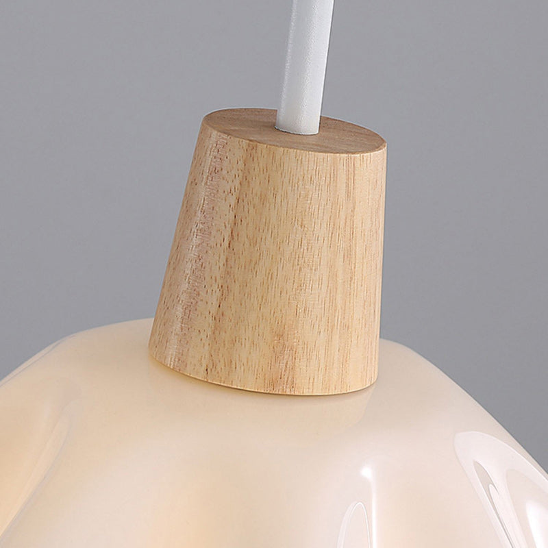 Traditional French Floral Acrylic Glass Ball Shade Solid Wood 1-Light Pendant Light For Living Room