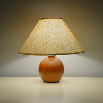 Modern Transitional Conical Fabric Shade Solid Wood Base 1-Light Table Lamp For Bedroom