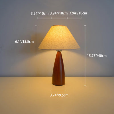 Modern Transitional Conical Fabric Shade Solid Wood Base 1-Light Table Lamp For Bedroom
