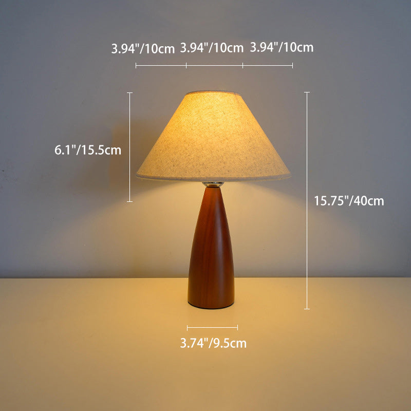 Modern Transitional Conical Fabric Shade Solid Wood Base 1-Light Table Lamp For Bedroom