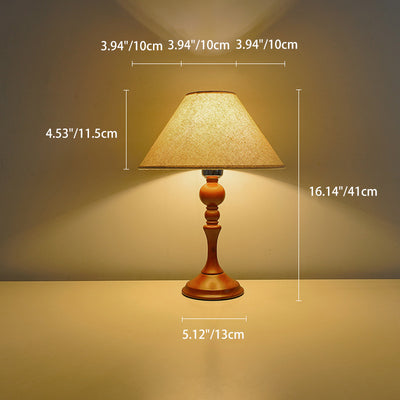 Modern Transitional Conical Fabric Shade Solid Wood Base 1-Light Table Lamp For Bedroom