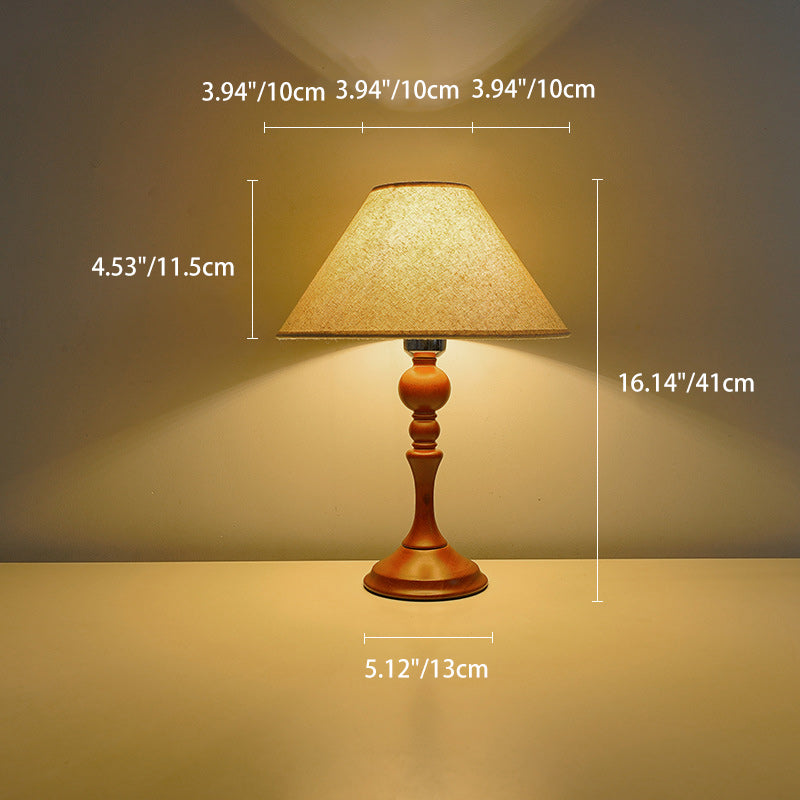 Modern Transitional Conical Fabric Shade Solid Wood Base 1-Light Table Lamp For Bedroom