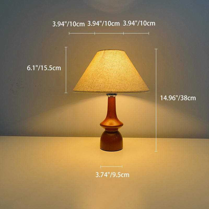 Modern Transitional Conical Fabric Shade Solid Wood Base 1-Light Table Lamp For Bedroom
