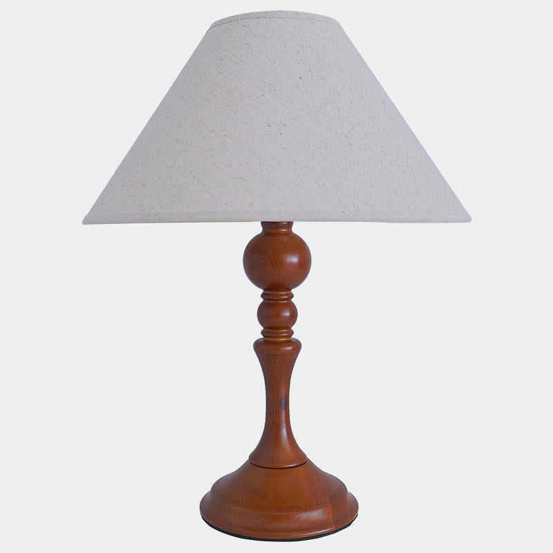 Modern Transitional Conical Fabric Shade Solid Wood Base 1-Light Table Lamp For Bedroom