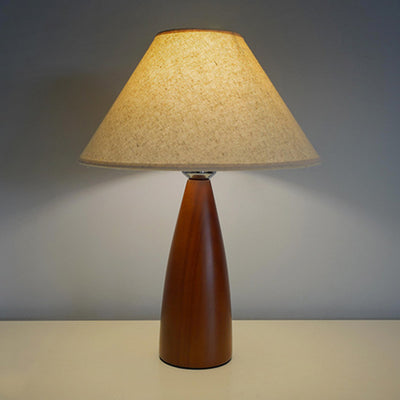 Modern Transitional Conical Fabric Shade Solid Wood Base 1-Light Table Lamp For Bedroom