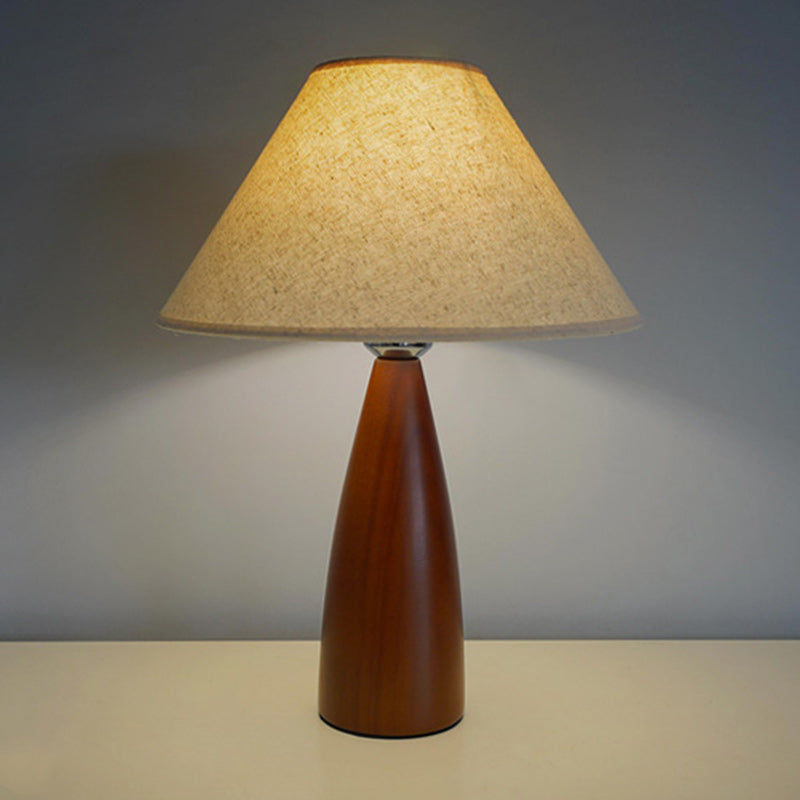 Modern Transitional Conical Fabric Shade Solid Wood Base 1-Light Table Lamp For Bedroom