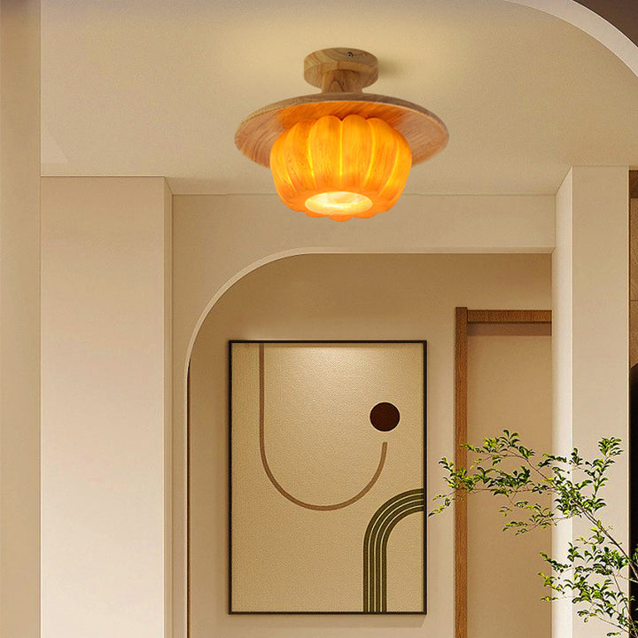 Luz de techo semiempotrada de 1 luz con pantalla de PE de calabaza de resina creativa contemporánea para sala de estar 