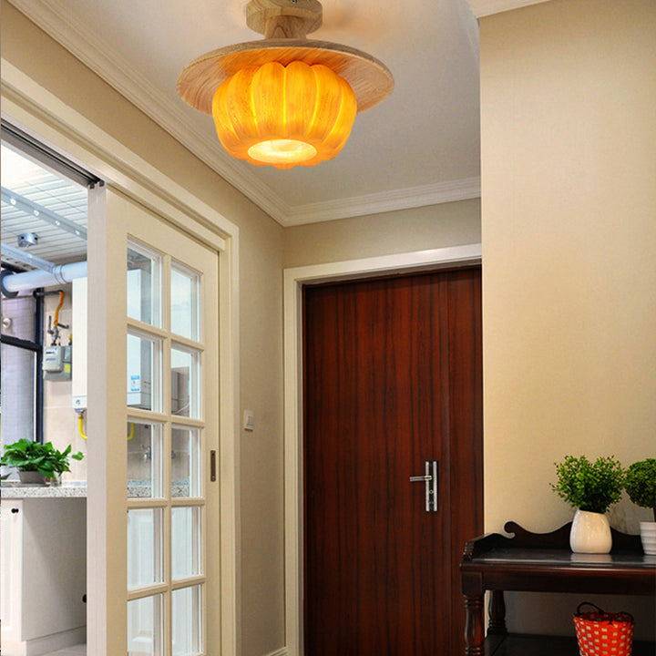 Luz de techo semiempotrada de 1 luz con pantalla de PE de calabaza de resina creativa contemporánea para sala de estar 