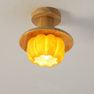 Zeitgenössische kreative Harzkürbis PE Schirm 1-Licht Halbeinbau-Deckenleuchte für Wohnzimmer 