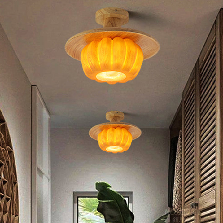 Luz de techo semiempotrada de 1 luz con pantalla de PE de calabaza de resina creativa contemporánea para sala de estar 