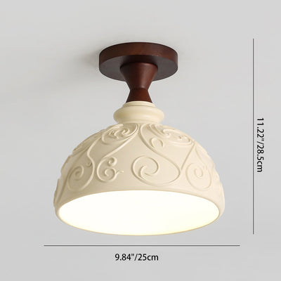Moderne Übergangs-Deckenleuchte aus massivem Holz mit halbkreisförmigem Schnitzharzschirm, 1-Licht Semi-Flush-Mount für Wohnzimmer 
