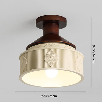 Moderne Übergangs-Deckenleuchte aus massivem Holz mit halbkreisförmigem Schnitzharzschirm, 1-Licht Semi-Flush-Mount für Wohnzimmer 