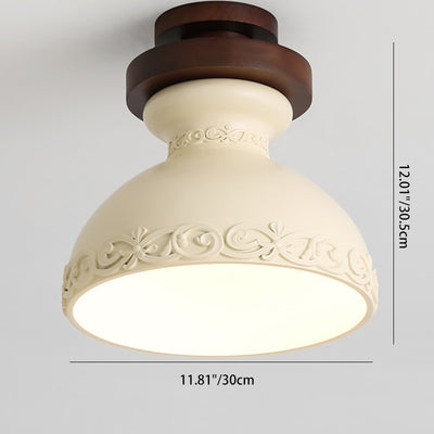 Moderne Übergangs-Deckenleuchte aus massivem Holz mit halbkreisförmigem Schnitzharzschirm, 1-Licht Semi-Flush-Mount für Wohnzimmer 
