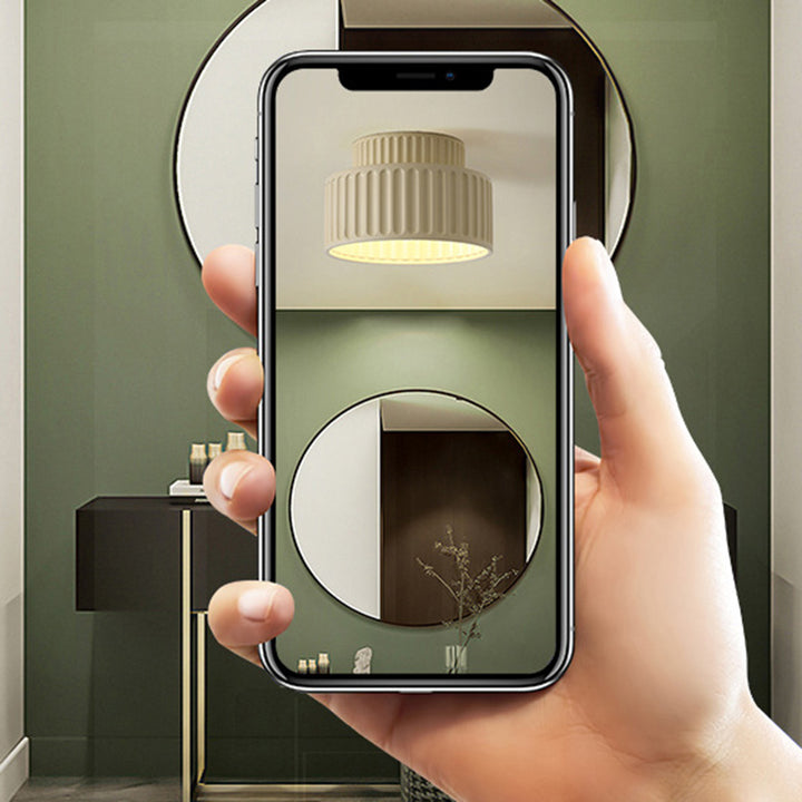 Plafonnier semi-encastré contemporain scandinave avec abat-jour cylindrique cannelé en résine et fer à 1 lumière pour salon 