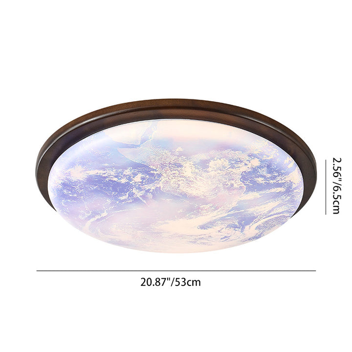 Contemporary Nordic Wood Acrylic Round Moon Shade LED Flush Mount Ceiling Light For Hallway