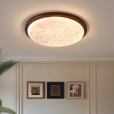 Plafonnier LED contemporain en bois acrylique nordique rond avec abat-jour en forme de lune pour couloir 