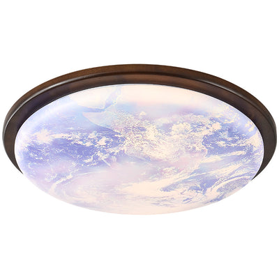 Plafonnier LED contemporain en bois acrylique nordique rond avec abat-jour en forme de lune pour couloir 