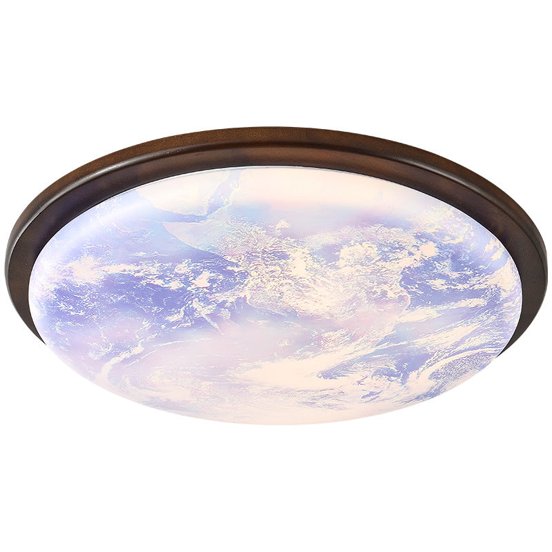 Plafonnier LED contemporain en bois acrylique nordique rond avec abat-jour en forme de lune pour couloir 