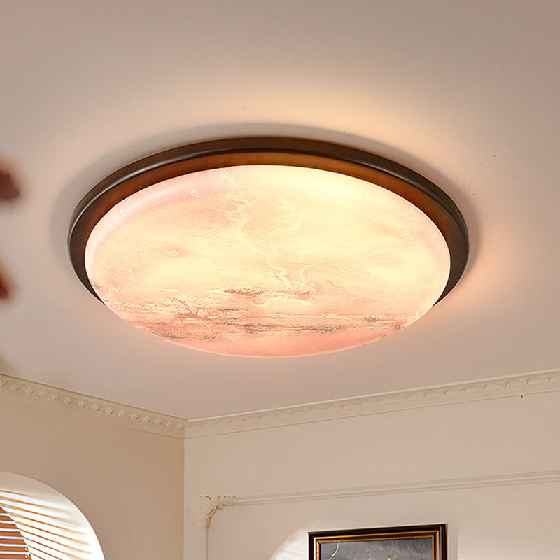 Contemporary Nordic Wood Acrylic Round Moon Shade LED Flush Mount Ceiling Light For Hallway