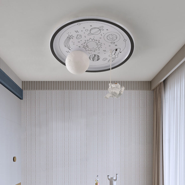 Contemporary Creative Resin Astronaut Planet Iron Acrylic LED Flush Mount Ceiling Light For Living Room