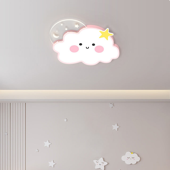Contemporary Nordic Cloud Rainbow Decoration Iron Acrylic LED Flush Mount Ceiling Light For Living Room