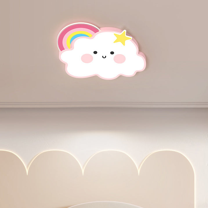 Contemporary Nordic Cloud Rainbow Decoration Iron Acrylic LED Flush Mount Ceiling Light For Living Room