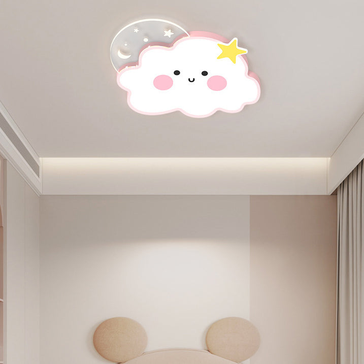 Contemporary Nordic Cloud Rainbow Decoration Iron Acrylic LED Flush Mount Ceiling Light For Living Room
