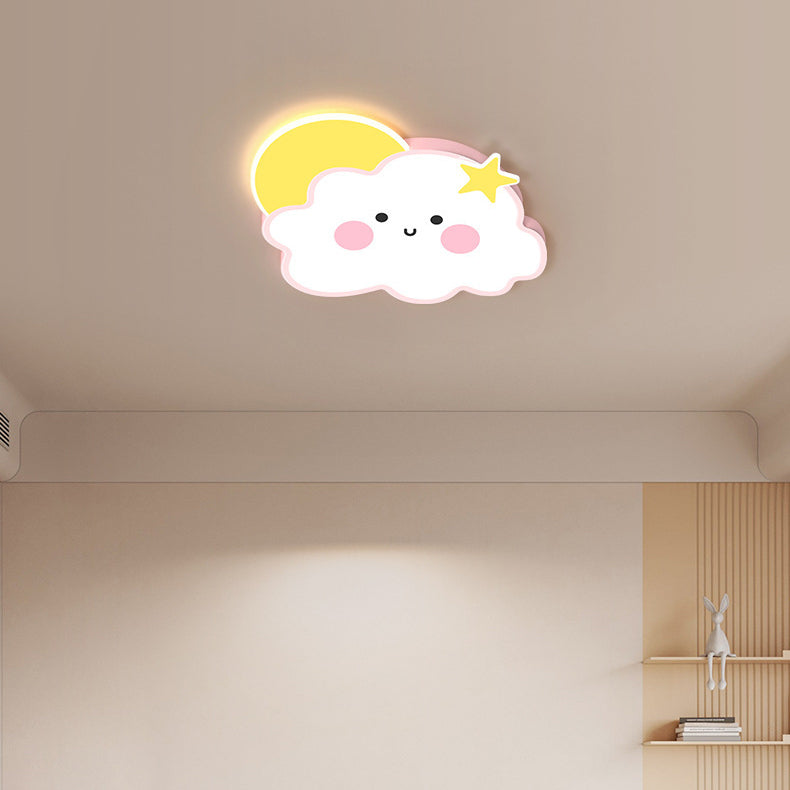 Contemporary Nordic Cloud Rainbow Decoration Iron Acrylic LED Flush Mount Ceiling Light For Living Room