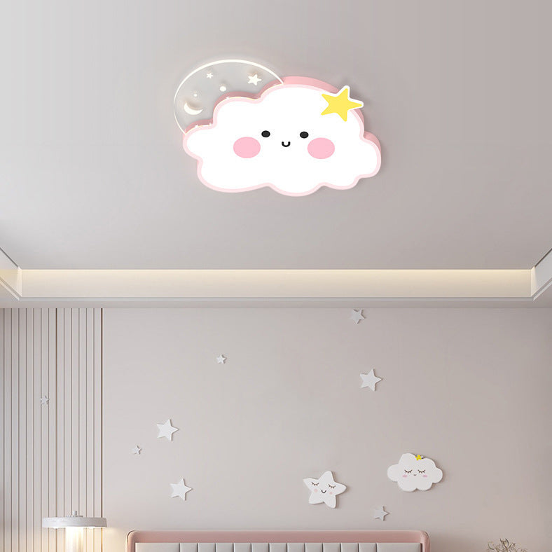 Contemporary Nordic Cloud Rainbow Decoration Iron Acrylic LED Flush Mount Ceiling Light For Living Room