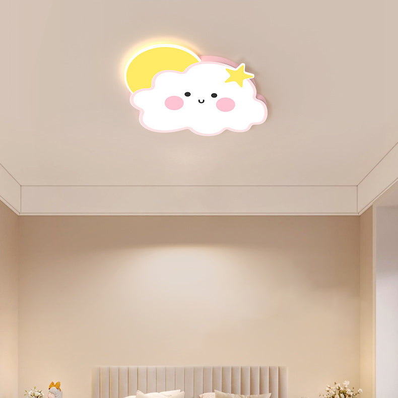 Contemporary Nordic Cloud Rainbow Decoration Iron Acrylic LED Flush Mount Ceiling Light For Living Room