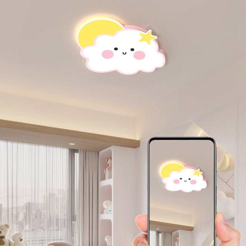 Contemporary Nordic Cloud Rainbow Decoration Iron Acrylic LED Flush Mount Ceiling Light For Living Room