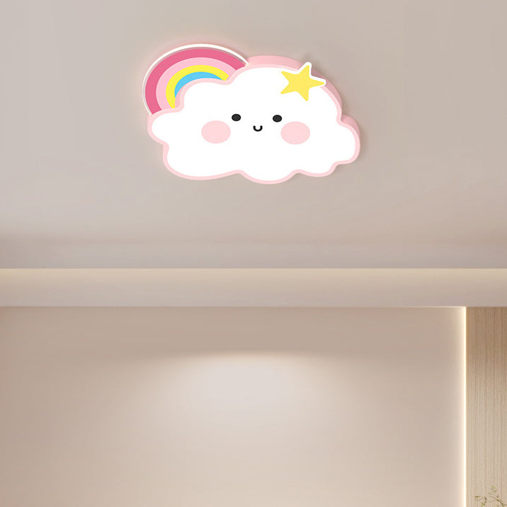 Contemporary Nordic Cloud Rainbow Decoration Iron Acrylic LED Flush Mount Ceiling Light For Living Room