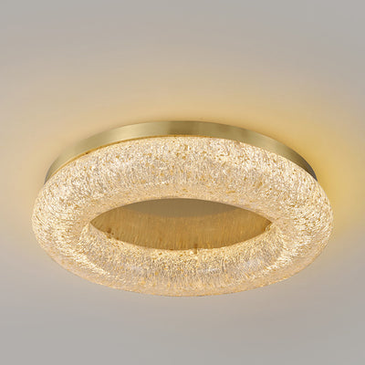 Contemporary Luxury Gold Leaf Resin Finish Copper Ring LED Flush Mount Ceiling Light For Living Room
